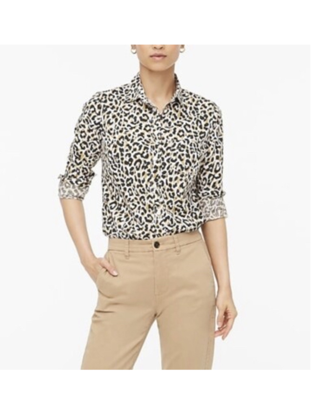 J.Crew Leopard Print The Perfect Button Down Shirt Linen Blend Women's 10 NWOT